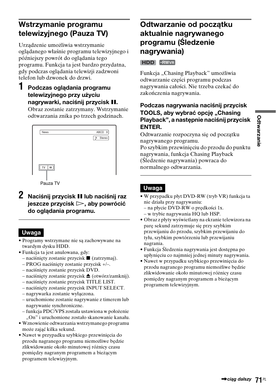 Wstrzymanie programu telewizyjnego (pauza tv) | Sony DAR-RH7000 User Manual | Page 457 / 536