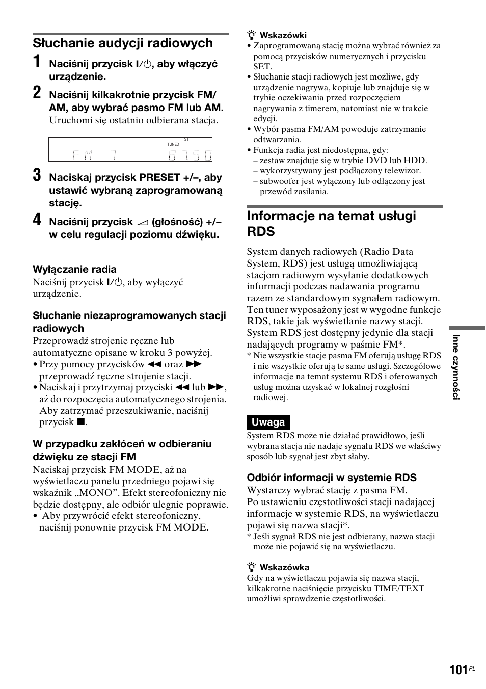 Słuchanie audycji radiowych, Informacje na temat usługi rds | Sony DAR-RH7000 User Manual | Page 487 / 536