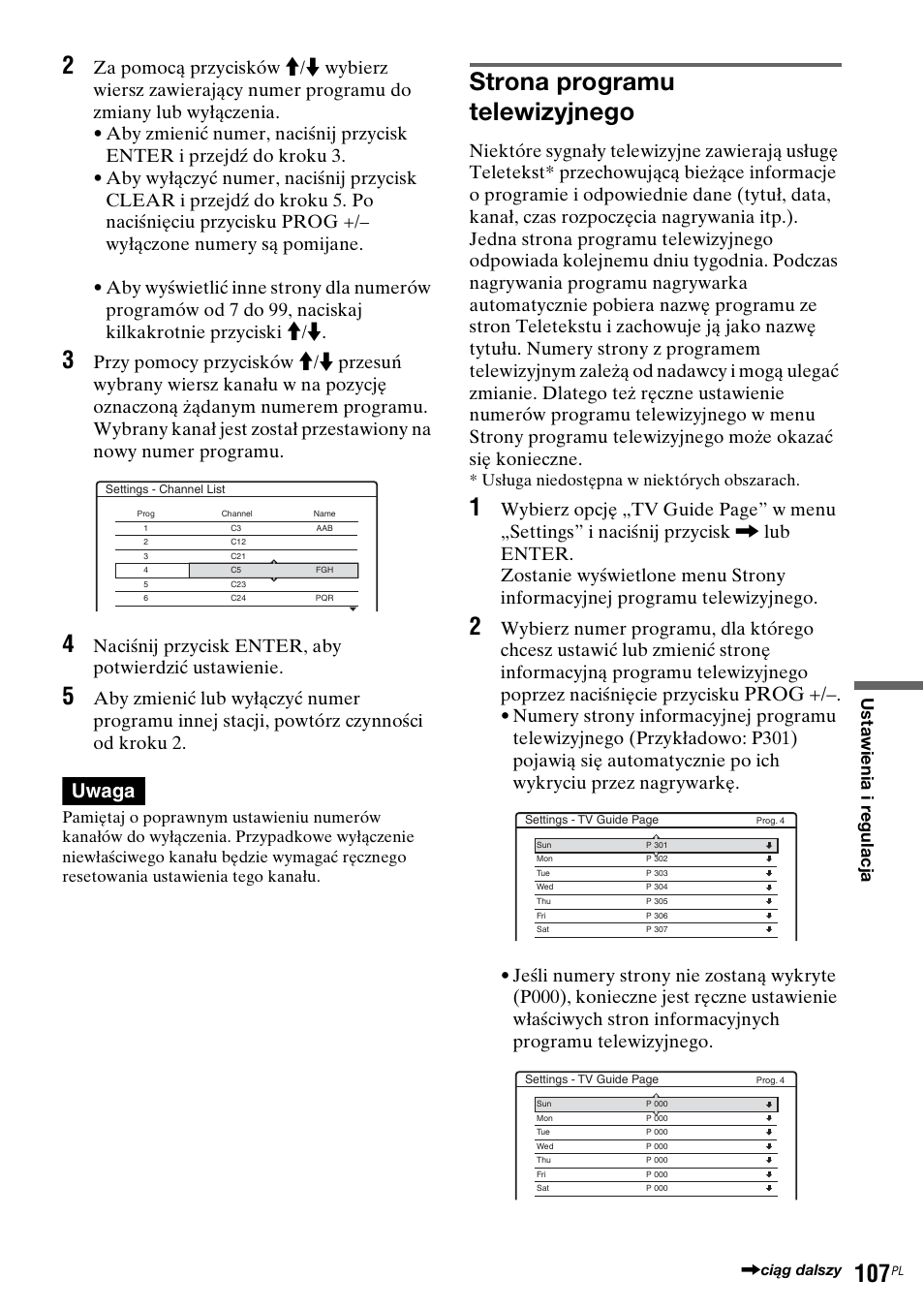 Strona programu telewizyjnego, Uwaga, Prog | Sony DAR-RH7000 User Manual | Page 493 / 536