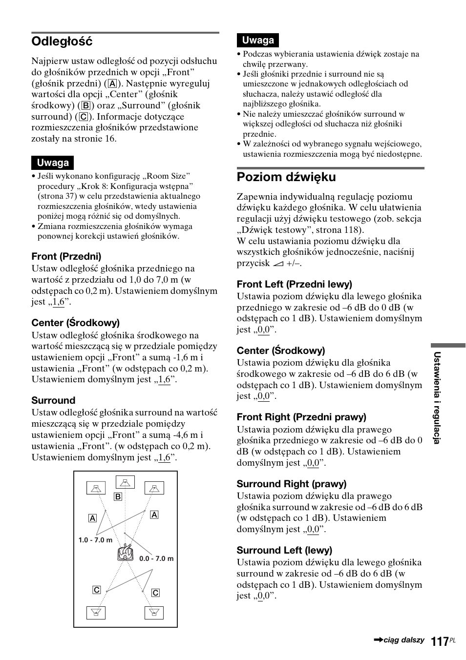 Odległość, Poziom dźwięku | Sony DAR-RH7000 User Manual | Page 503 / 536