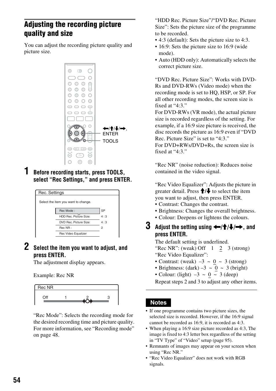 Adjusting the recording picture quality and size | Sony DAR-RH7000 User Manual | Page 54 / 536