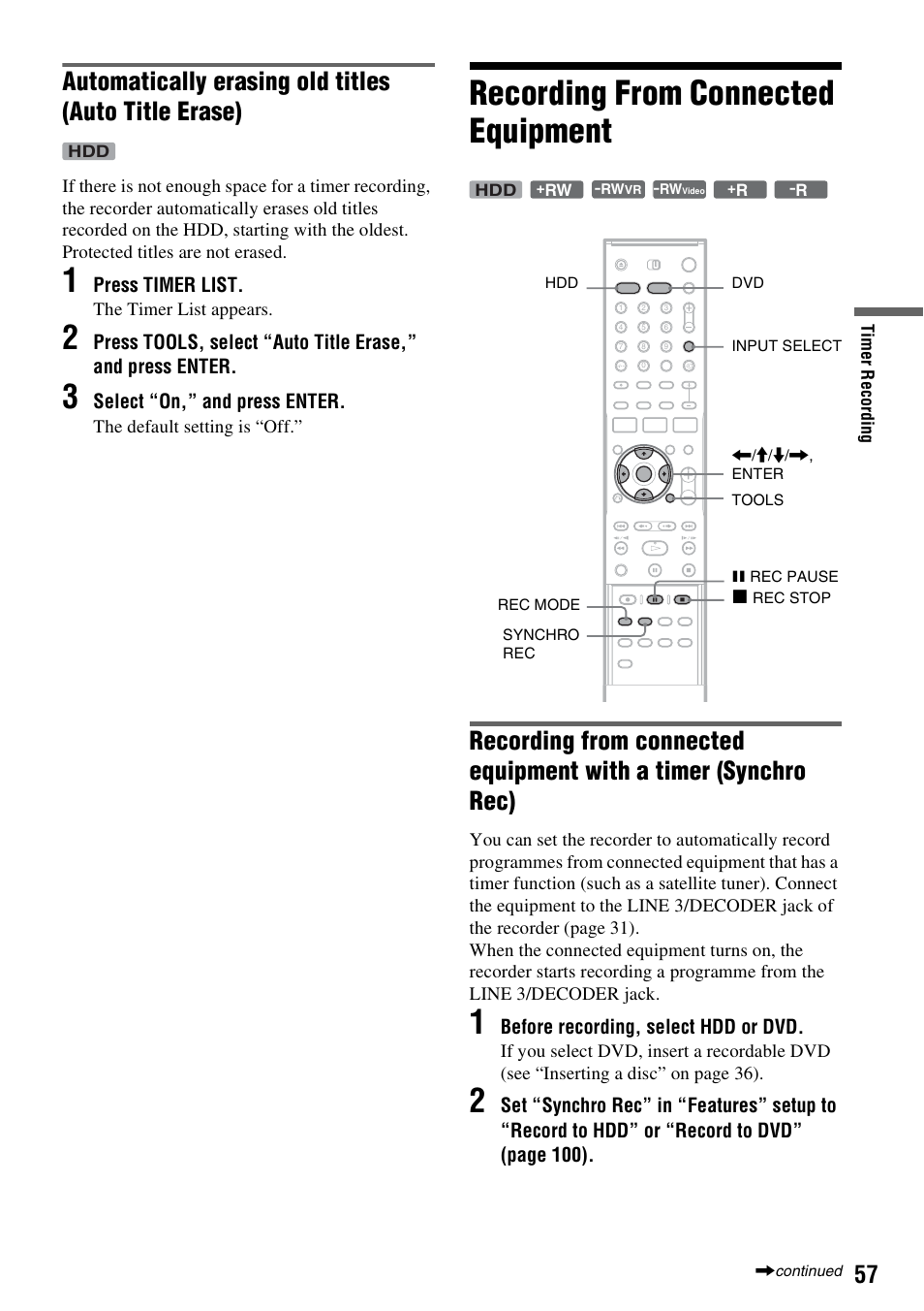 Recording from connected equipment | Sony DAR-RH7000 User Manual | Page 57 / 536