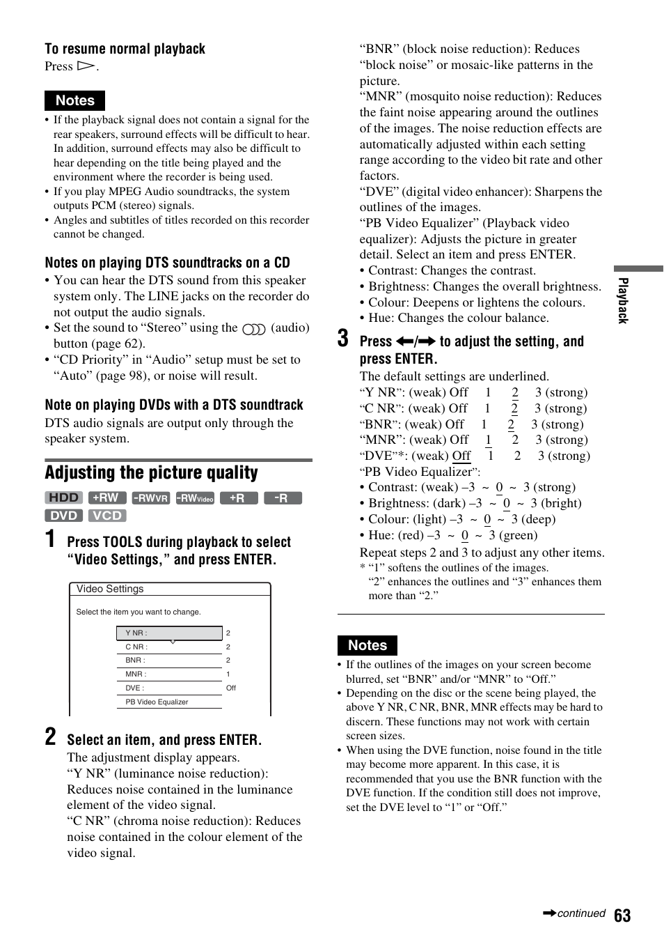 Adjusting the picture quality | Sony DAR-RH7000 User Manual | Page 63 / 536