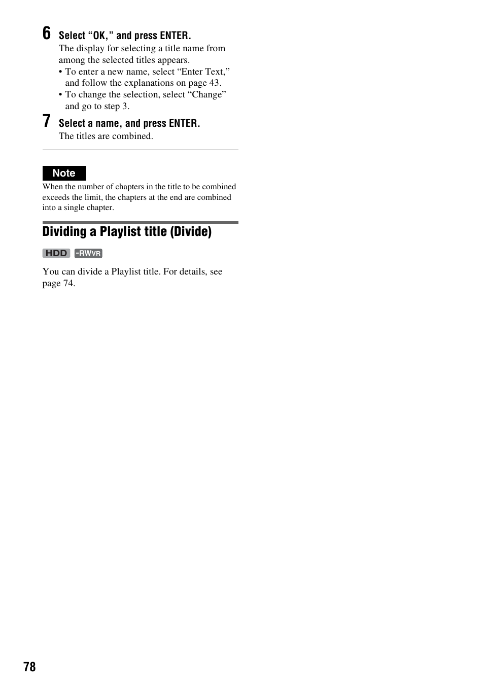 Dividing a playlist title (divide) | Sony DAR-RH7000 User Manual | Page 78 / 536