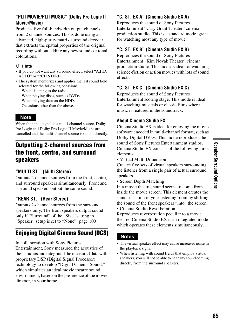 Enjoying digital cinema sound (dcs) | Sony DAR-RH7000 User Manual | Page 85 / 536