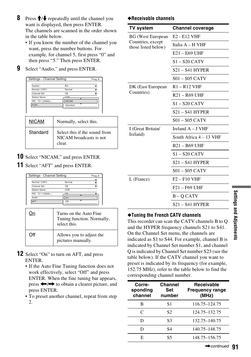 Select “audio,” and press enter, Select “nicam,” and press enter, Select “aft” and press enter | Sony DAR-RH7000 User Manual | Page 91 / 536