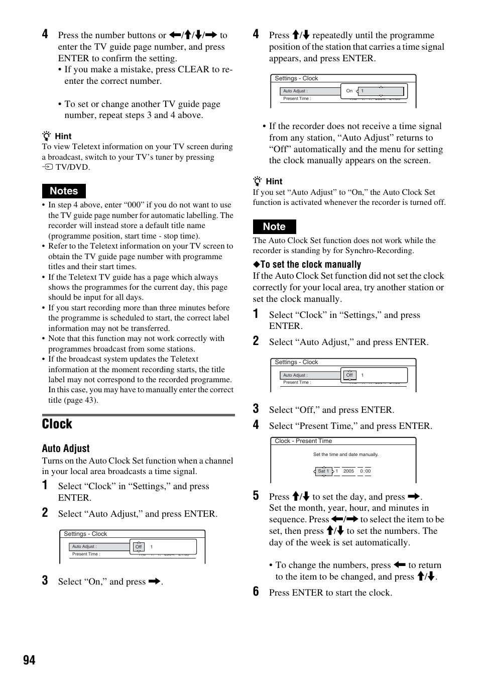 Clock, Auto adjust | Sony DAR-RH7000 User Manual | Page 94 / 536