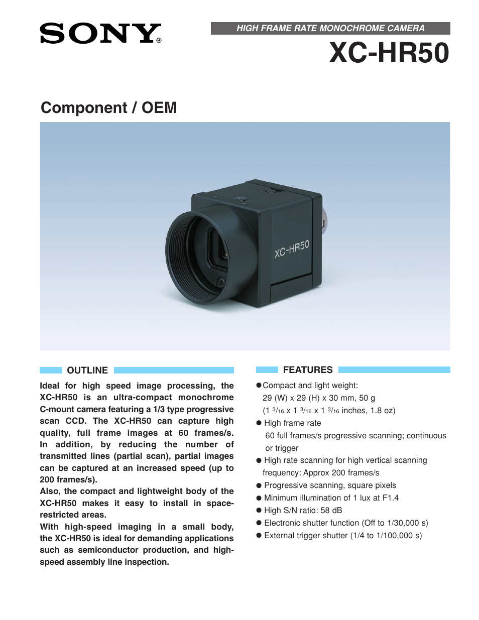 Sony XC-HR50 User Manual | 2 pages