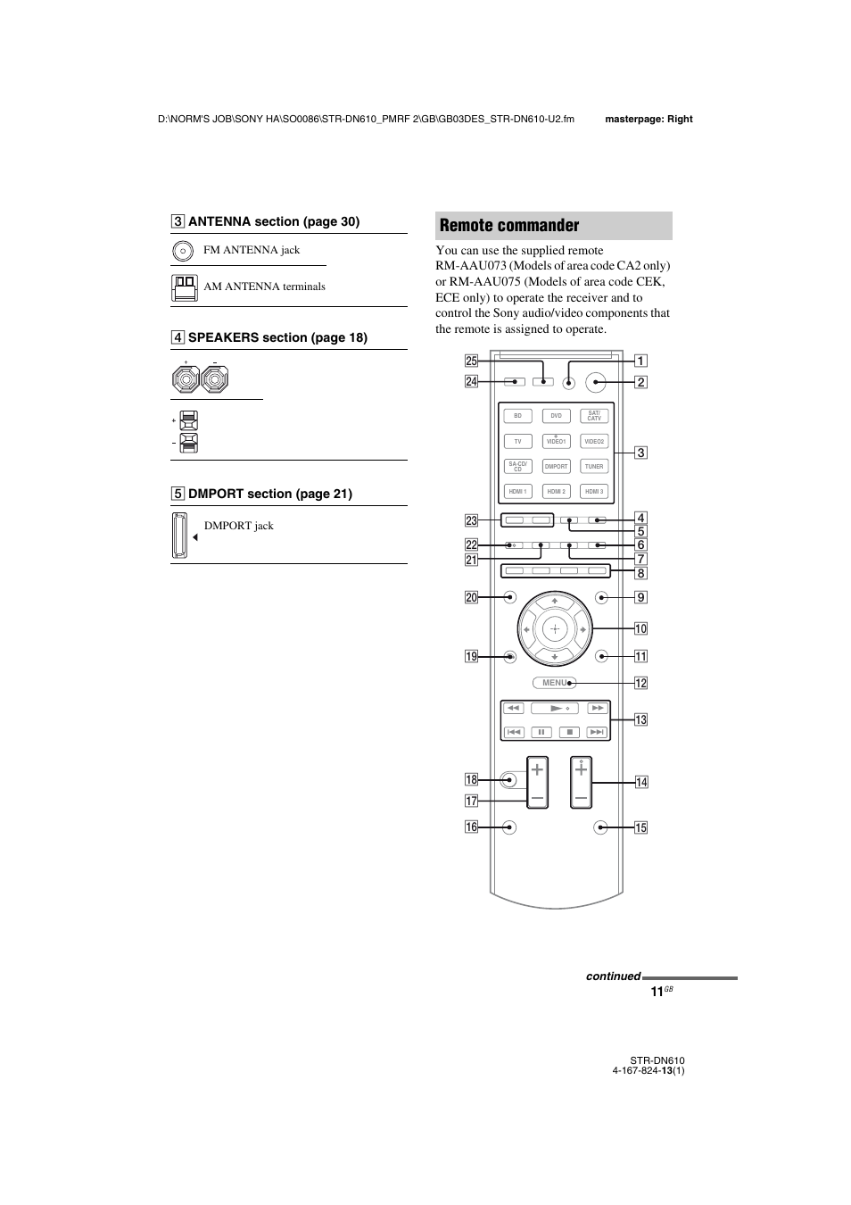 Remote commander | Sony STR-DN610 User Manual | Page 11 / 84