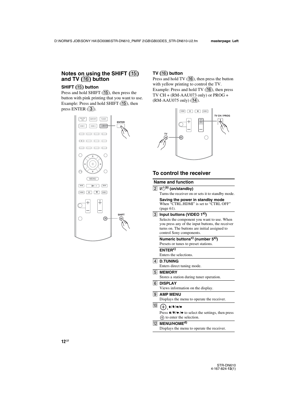 Name and function | Sony STR-DN610 User Manual | Page 12 / 84