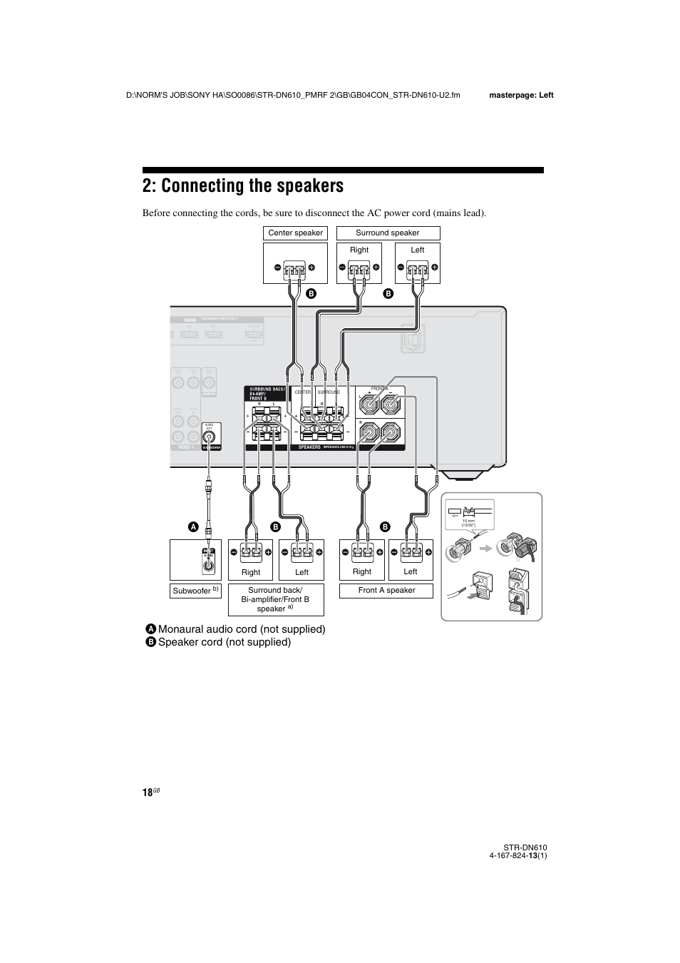 Connecting the speakers | Sony STR-DN610 User Manual | Page 18 / 84