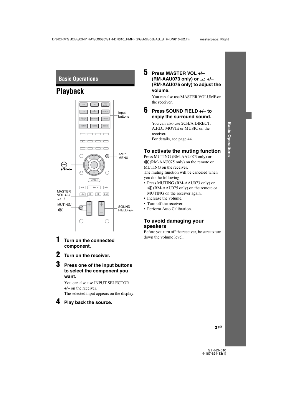 Basic operations, Playback, Playback 1 | Sony STR-DN610 User Manual | Page 37 / 84