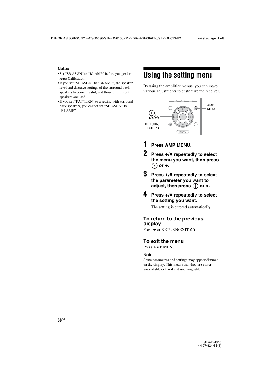 Using the setting menu | Sony STR-DN610 User Manual | Page 58 / 84