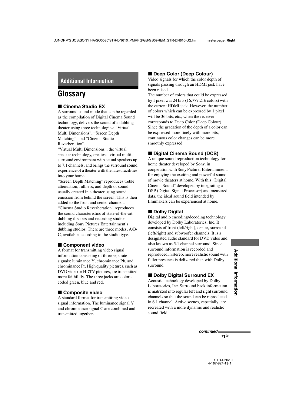 Additional information, Glossary | Sony STR-DN610 User Manual | Page 71 / 84