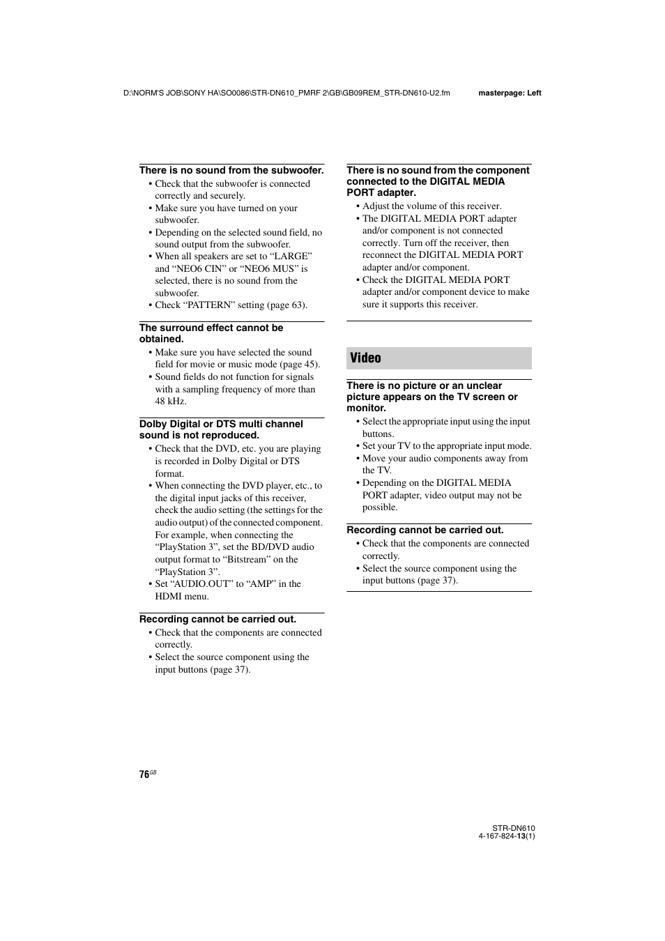 Video | Sony STR-DN610 User Manual | Page 76 / 84