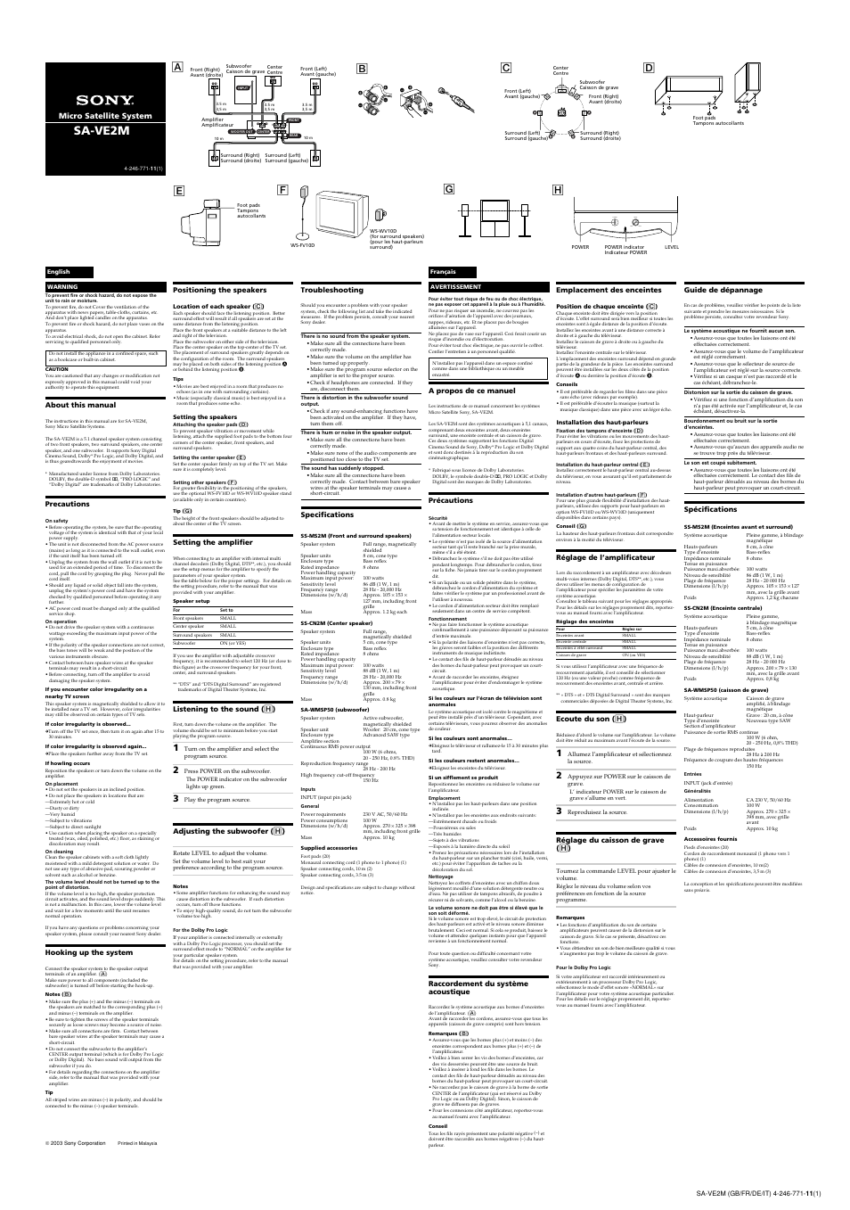 Sony SA-VE2M User Manual | 2 pages