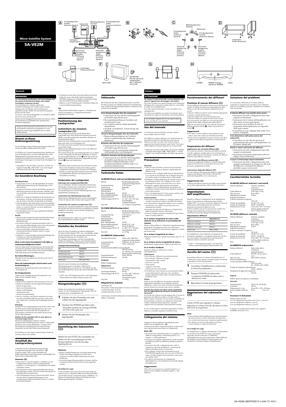 Power level min max, Sa-ve2m, Dg f e h | Sony SA-VE2M User Manual | Page 2 / 2