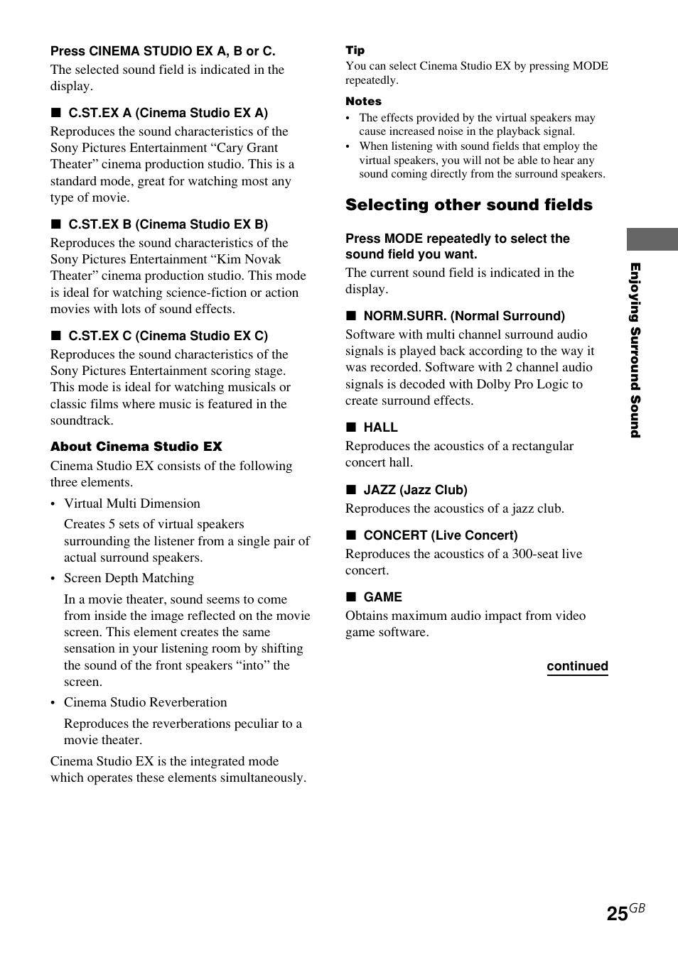 Selecting other sound fields | Sony STR-K840P User Manual | Page 25 / 59