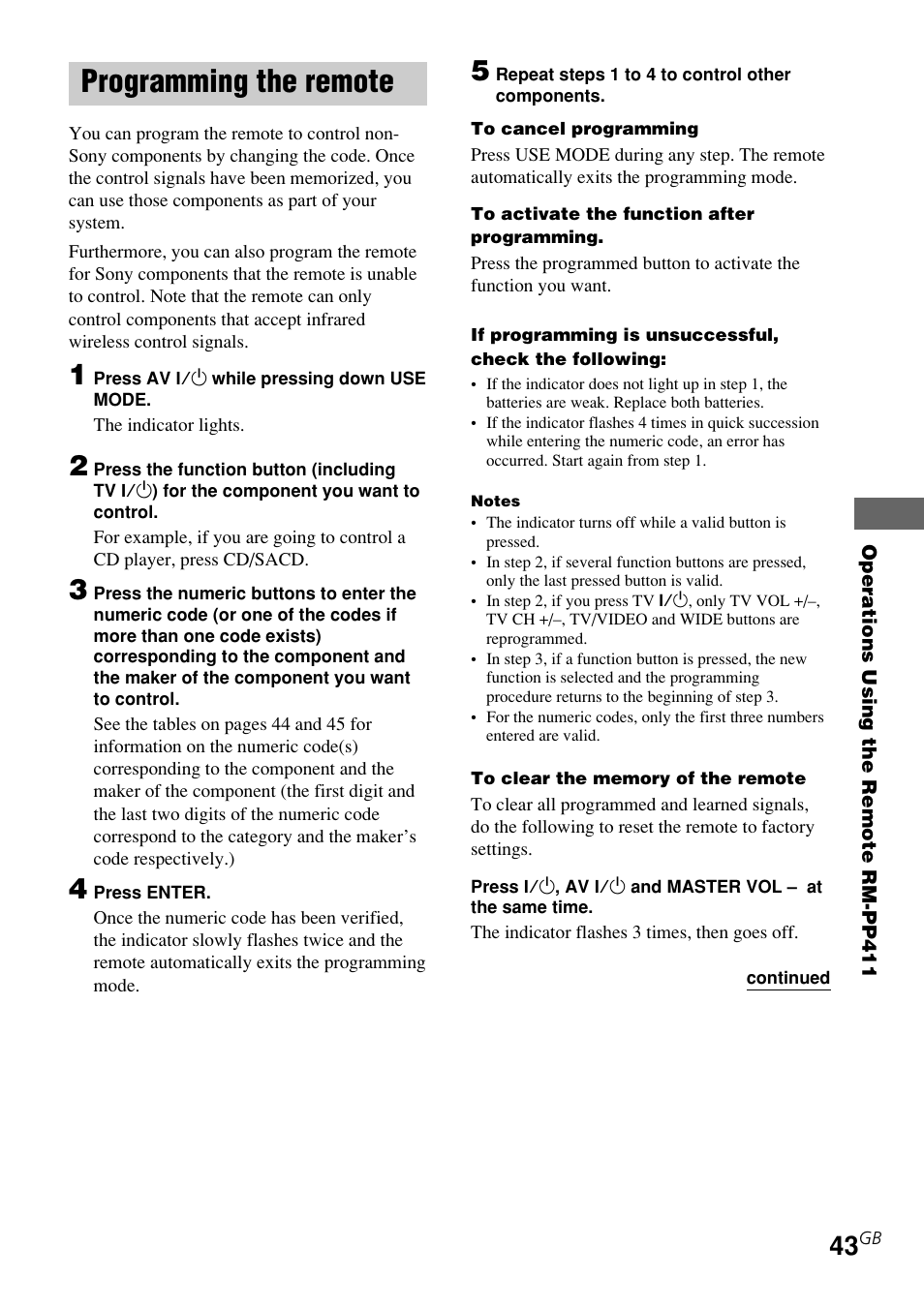 Programming the remote | Sony STR-K840P User Manual | Page 43 / 59