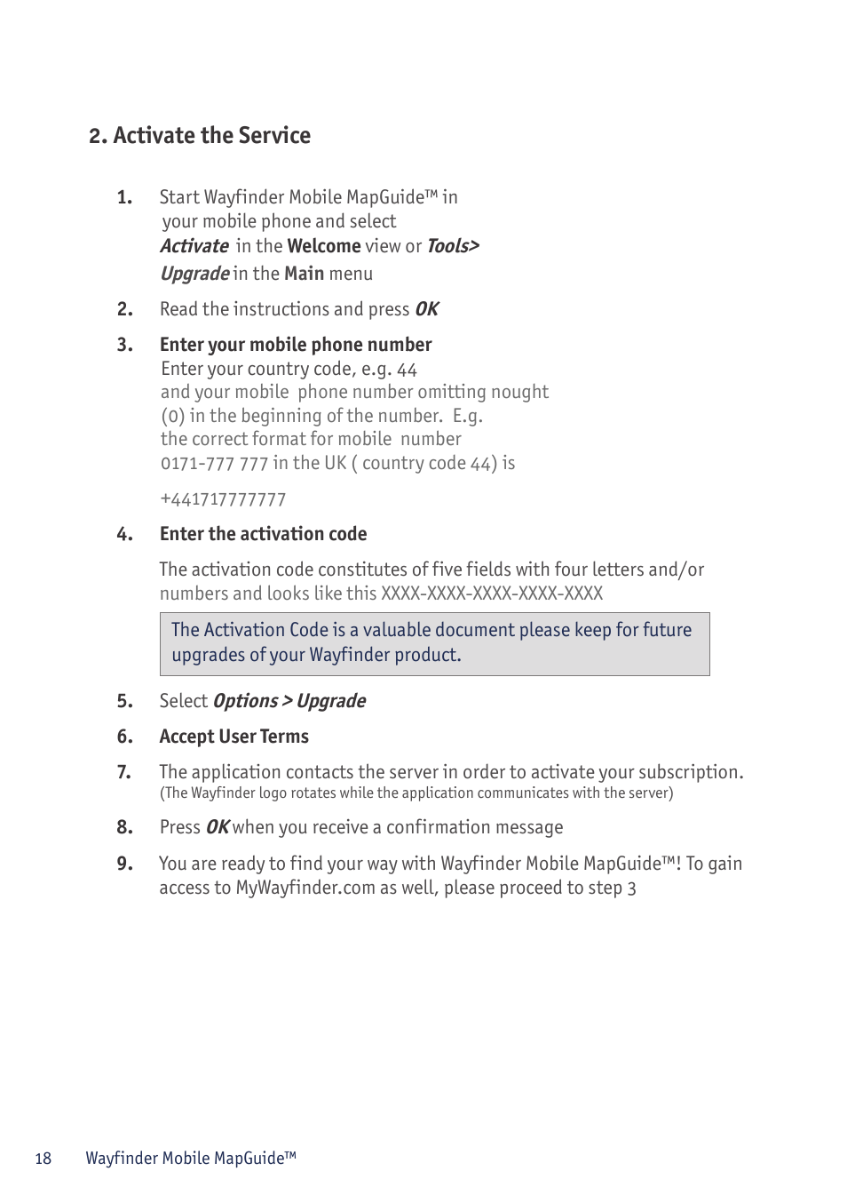 Activate the service | Sony P800/P900 User Manual | Page 18 / 21