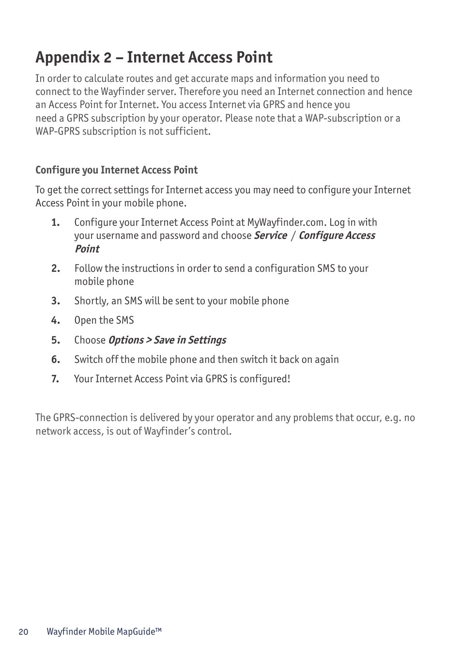 Appendix 2 – internet access point | Sony P800/P900 User Manual | Page 20 / 21