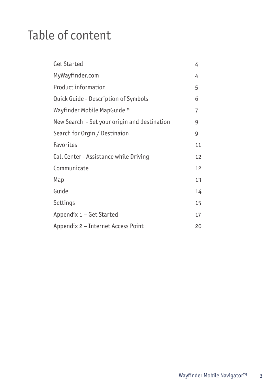 Table of content | Sony P800/P900 User Manual | Page 3 / 21