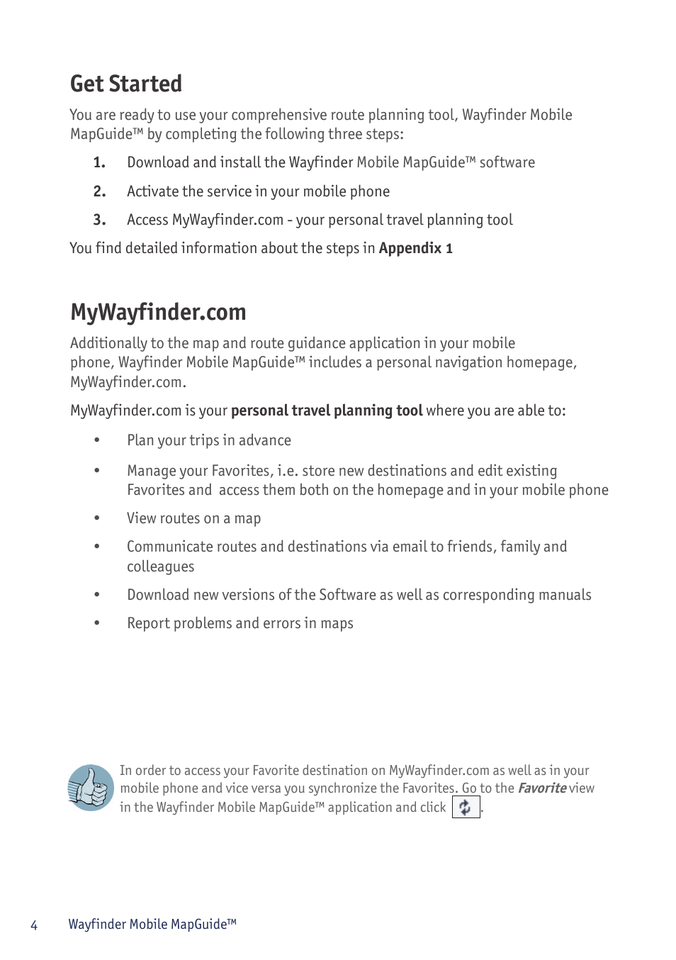 Get started, Mywayfinder.com | Sony P800/P900 User Manual | Page 4 / 21