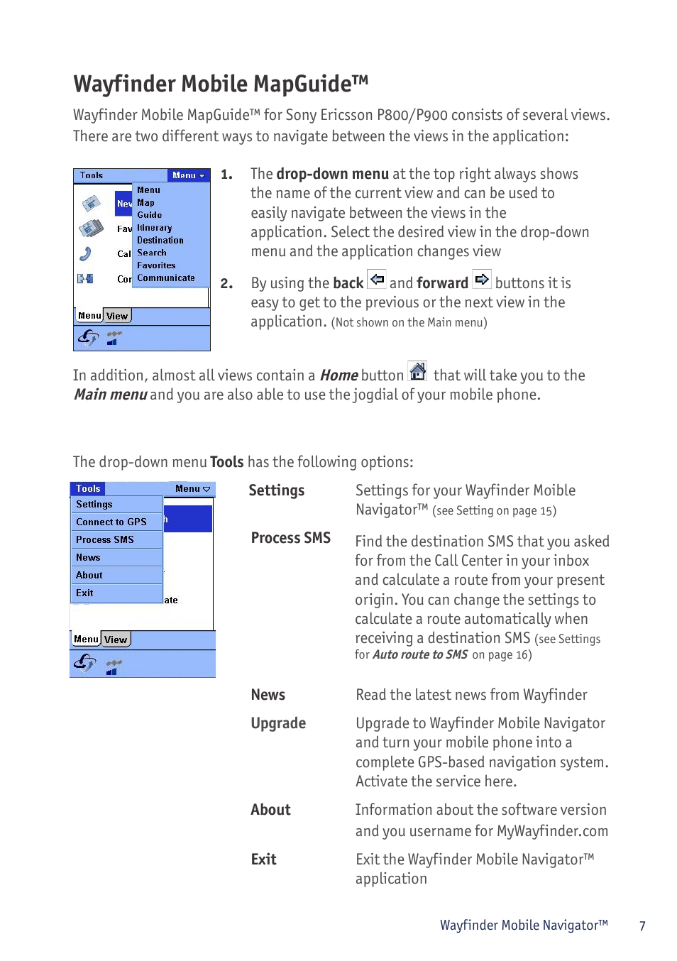 Wayfinder mobile mapguide | Sony P800/P900 User Manual | Page 7 / 21