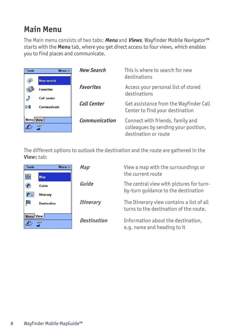 Main menu | Sony P800/P900 User Manual | Page 8 / 21