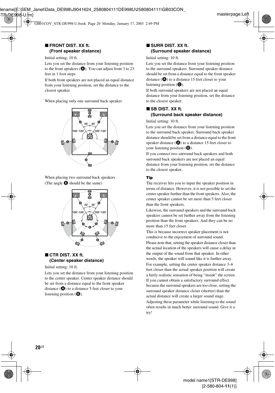 Sony STR-DE998 User Manual | Page 20 / 64