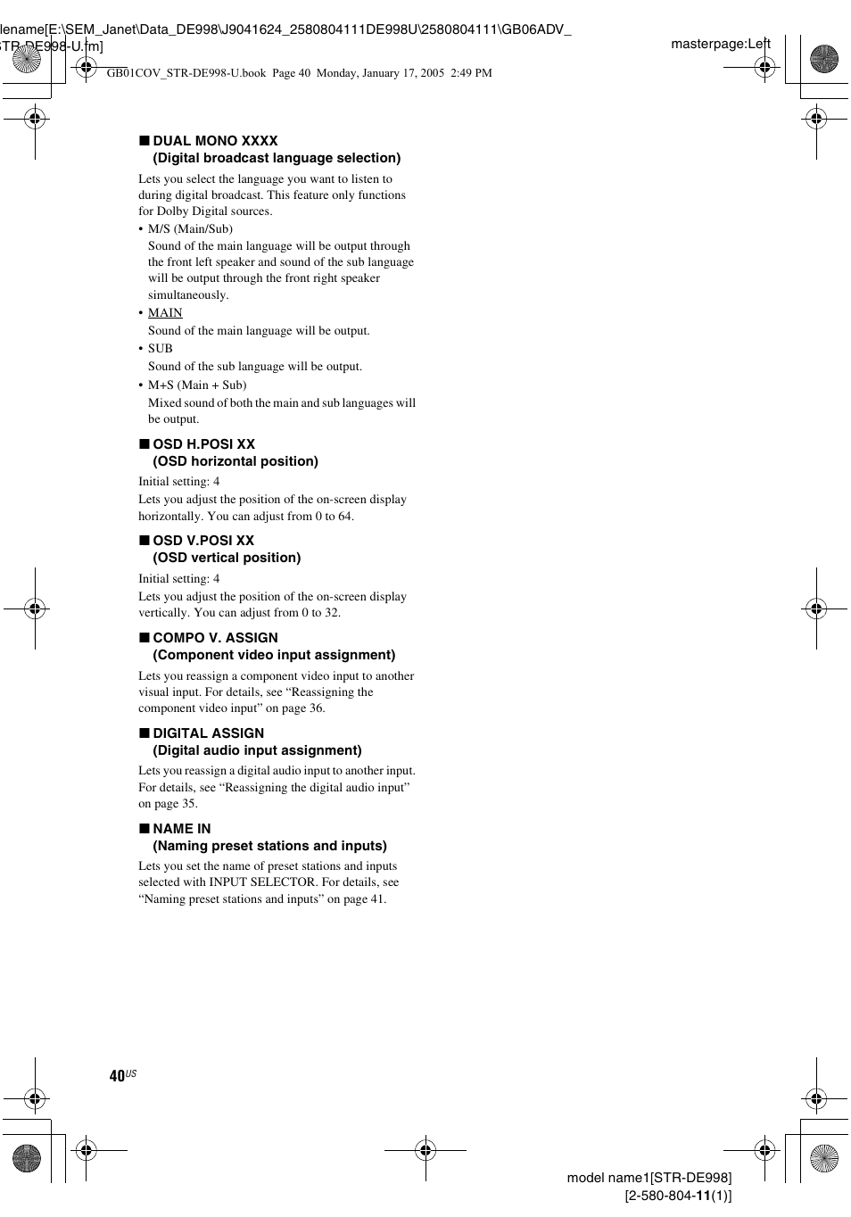 Sony STR-DE998 User Manual | Page 40 / 64