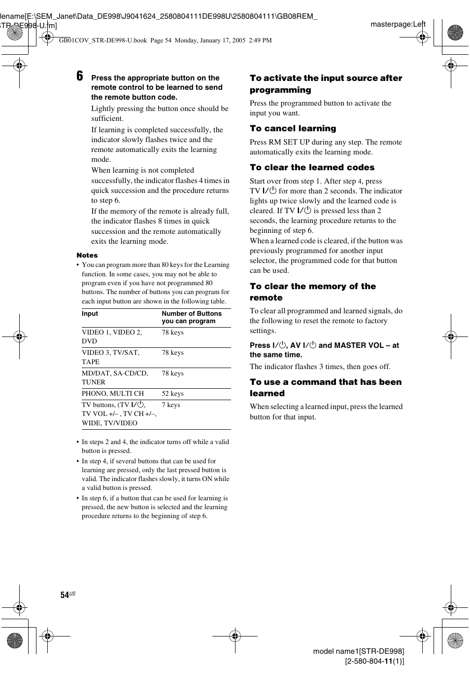 Sony STR-DE998 User Manual | Page 54 / 64