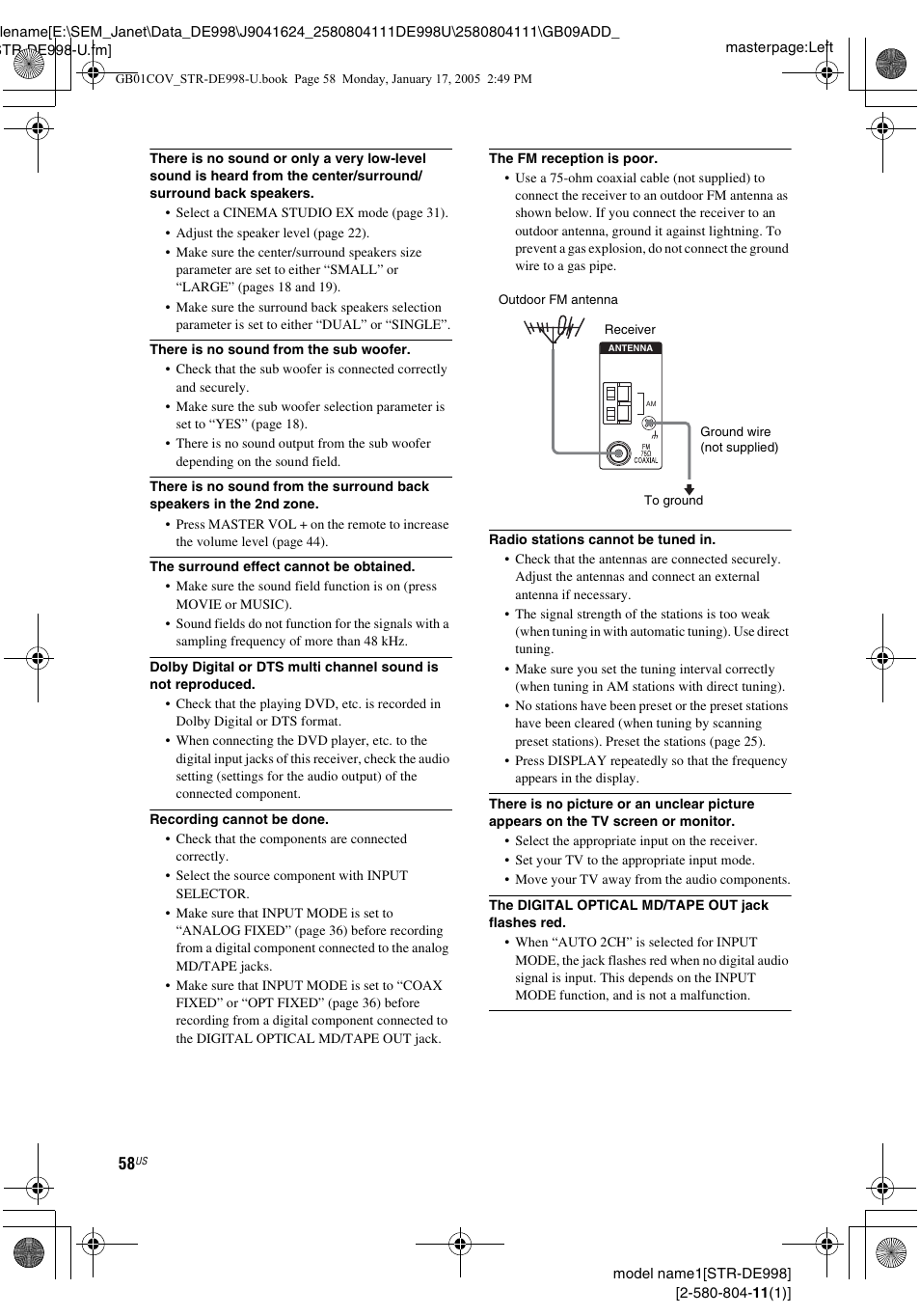 Sony STR-DE998 User Manual | Page 58 / 64