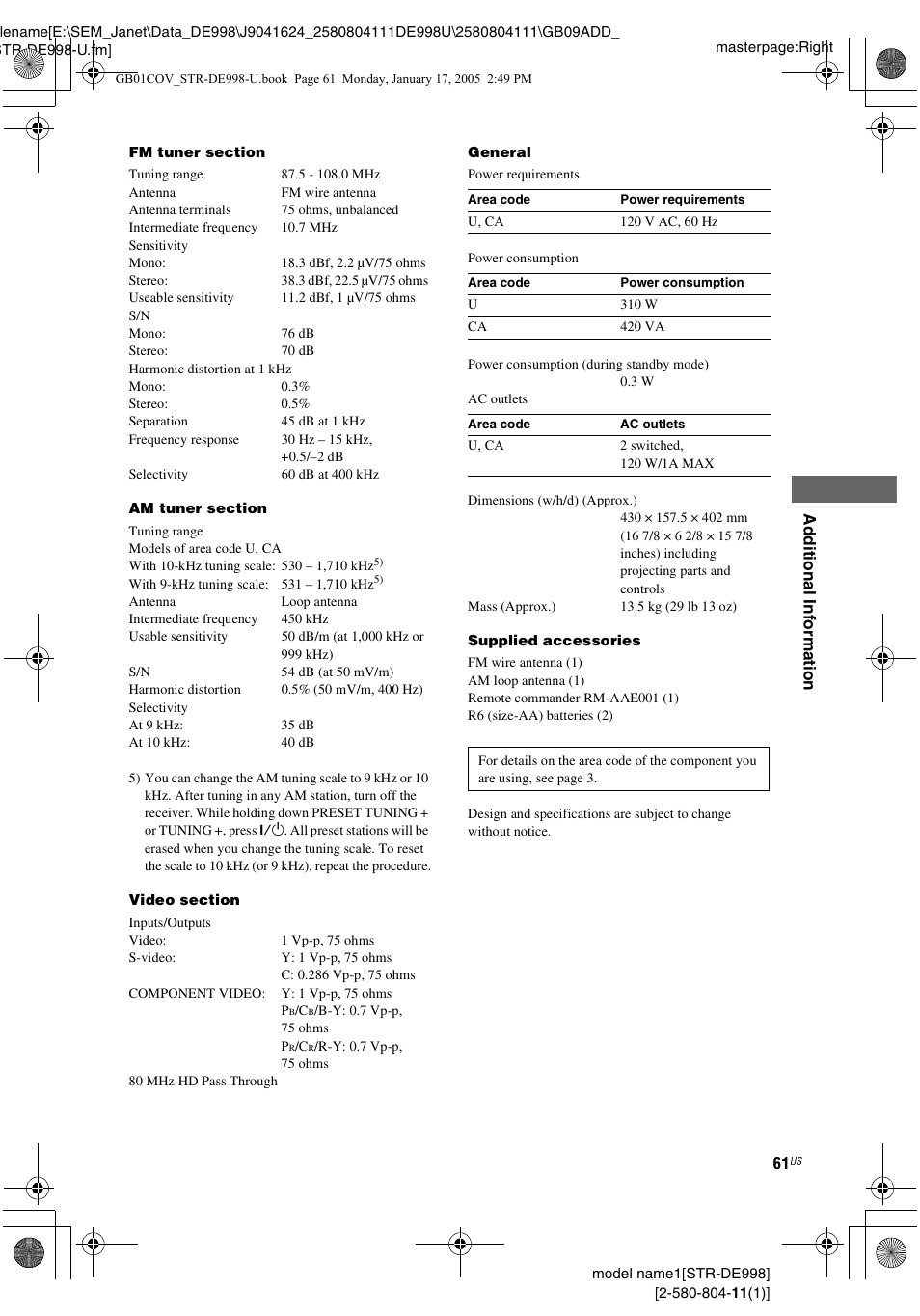 Sony STR-DE998 User Manual | Page 61 / 64