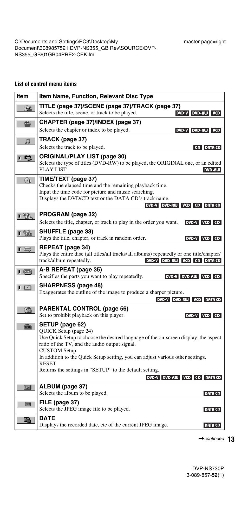 Sony DVP-NS585P User Manual | Page 13 / 78