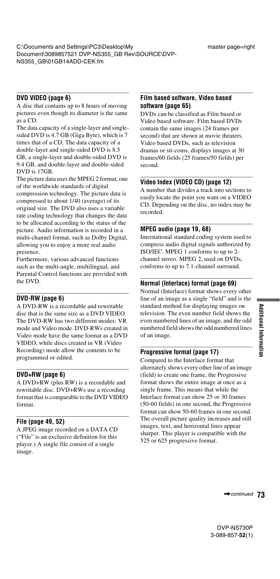 Sony DVP-NS585P User Manual | Page 73 / 78