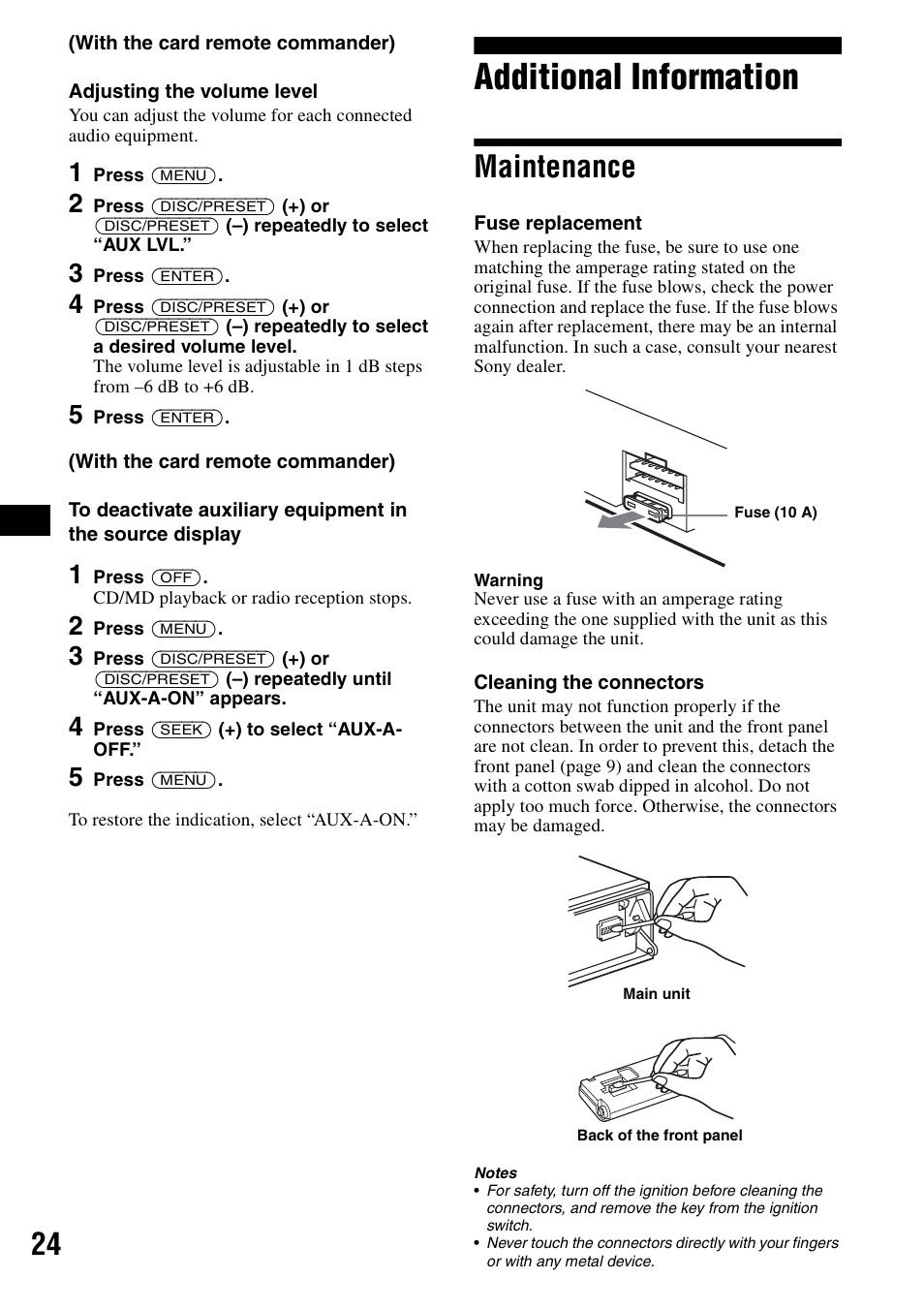 Additional information, Maintenance | Sony CDX-F5700 User Manual | Page 24 / 92