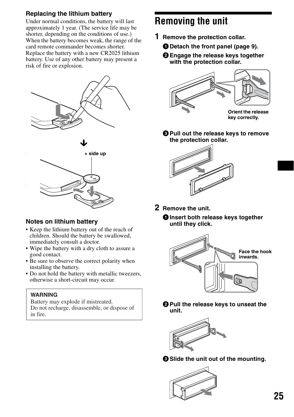 Removing the unit | Sony CDX-F5700 User Manual | Page 25 / 92