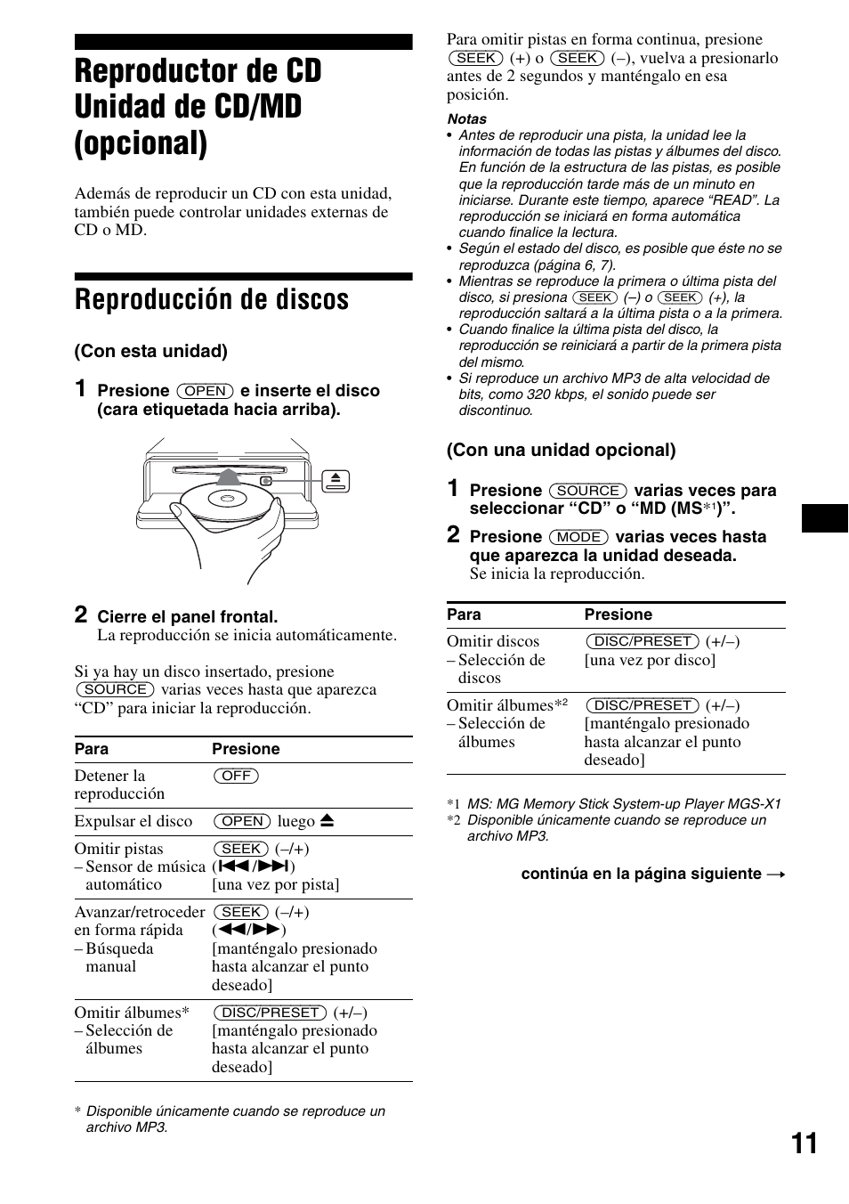 Reproductor de cd unidad de cd/md (opcional), Reproducción de discos | Sony CDX-F5700 User Manual | Page 39 / 92