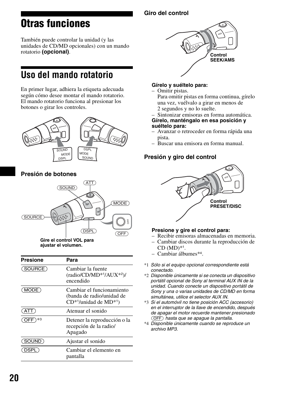 Otras funciones, Uso del mando rotatorio | Sony CDX-F5700 User Manual | Page 48 / 92