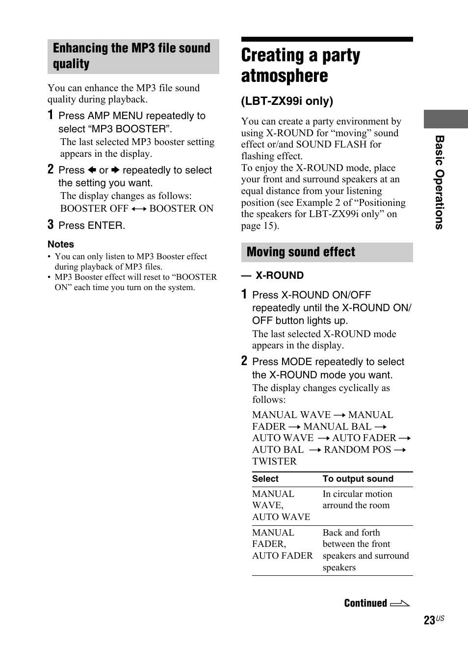 Creating a party atmosphere, Lbt-zx99i only) | Sony Muteki LBT-ZX99I User Manual | Page 23 / 44