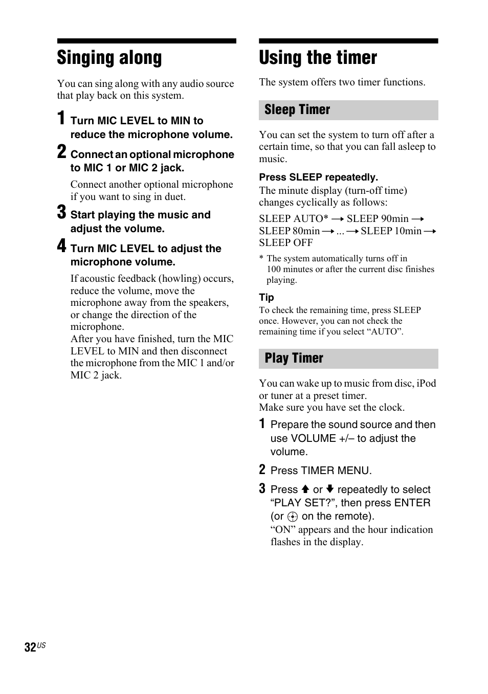 Singing along, Using the timer, Singing along using the timer | Sony Muteki LBT-ZX99I User Manual | Page 32 / 44