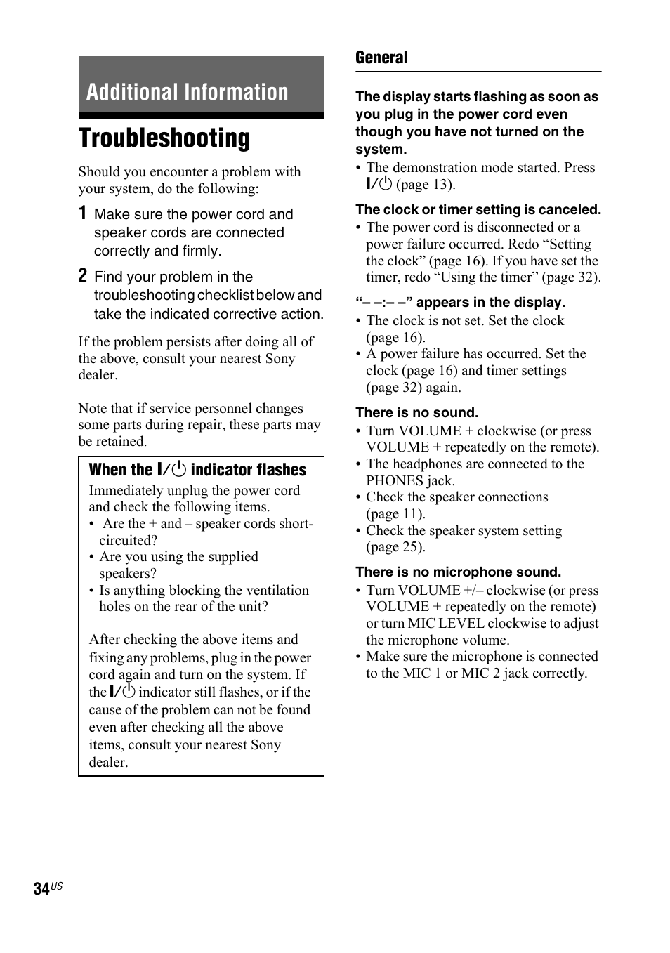 Additional information, Troubleshooting | Sony Muteki LBT-ZX99I User Manual | Page 34 / 44