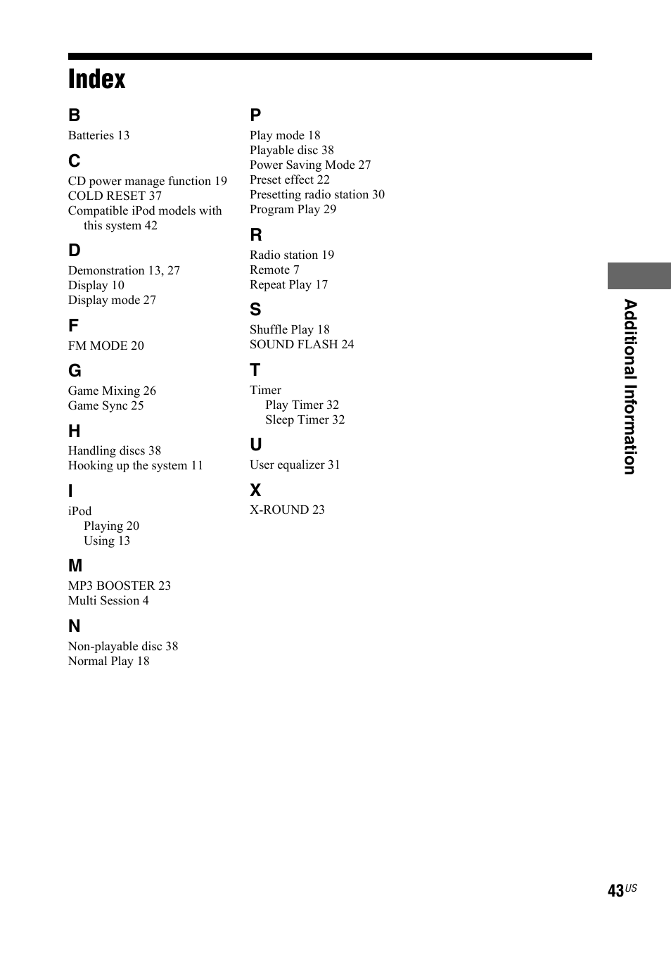 Index | Sony Muteki LBT-ZX99I User Manual | Page 43 / 44