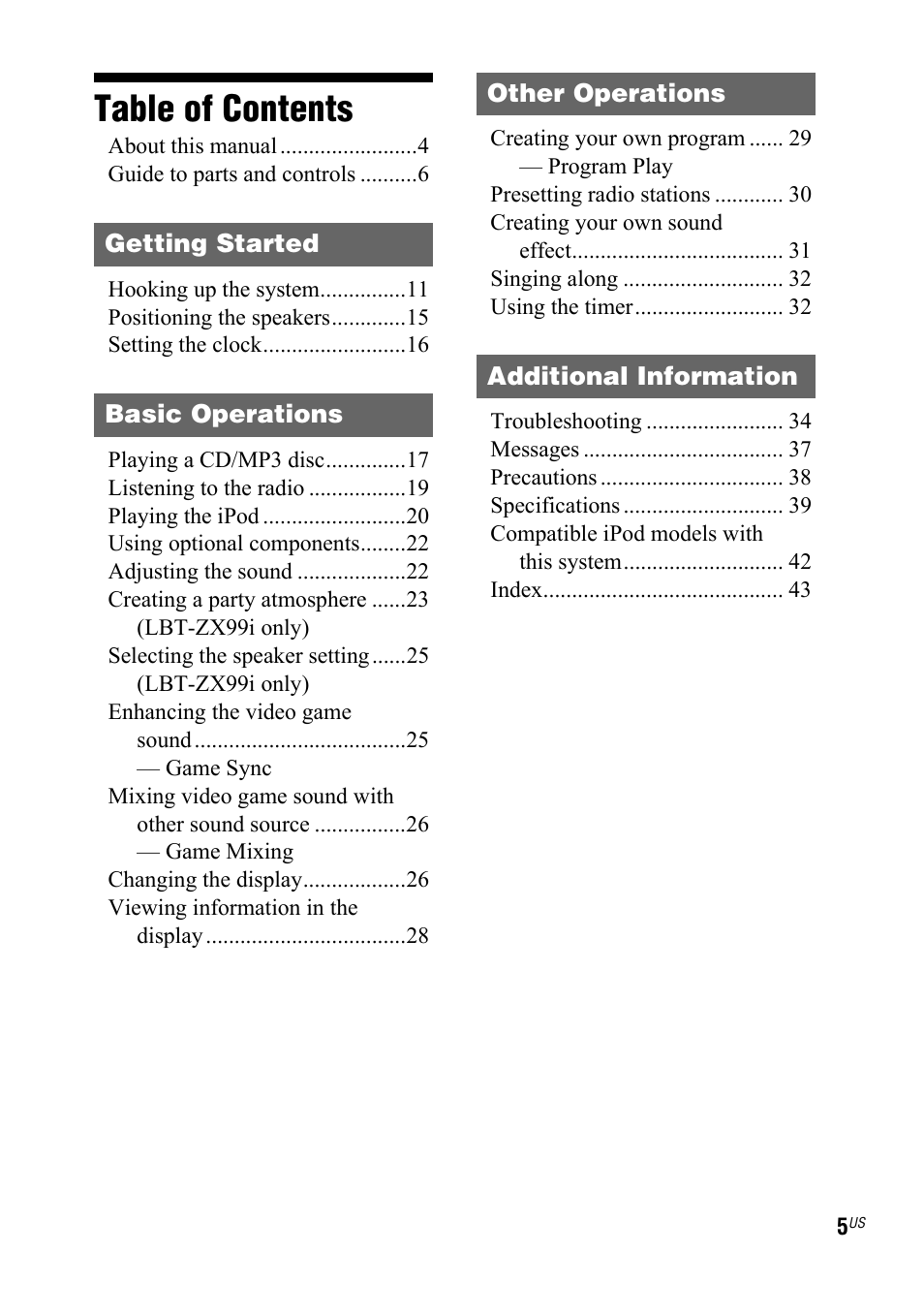 Sony Muteki LBT-ZX99I User Manual | Page 5 / 44