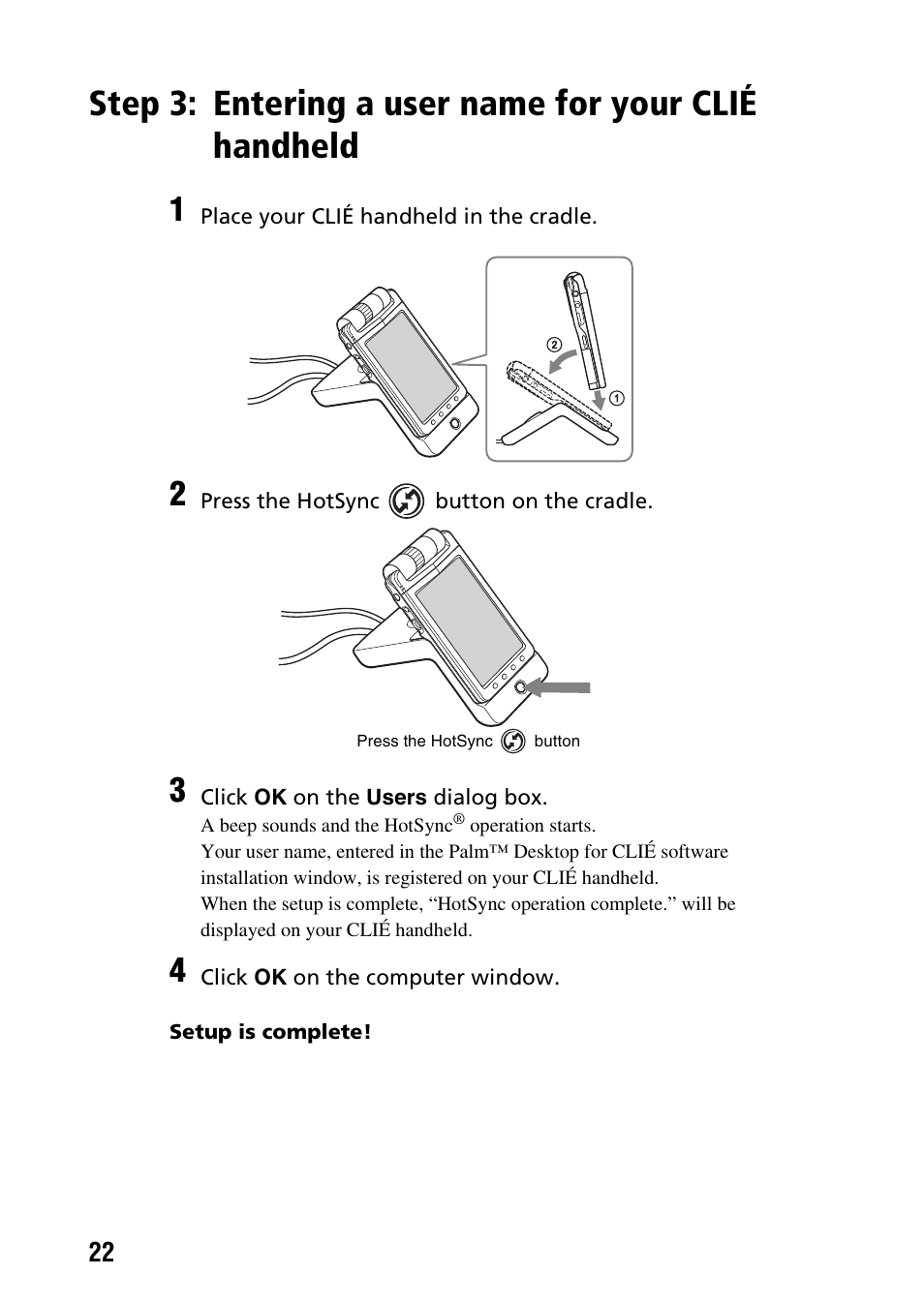 Entering a user name for your clié, Handheld | Sony PEG-NX73V User Manual | Page 22 / 112