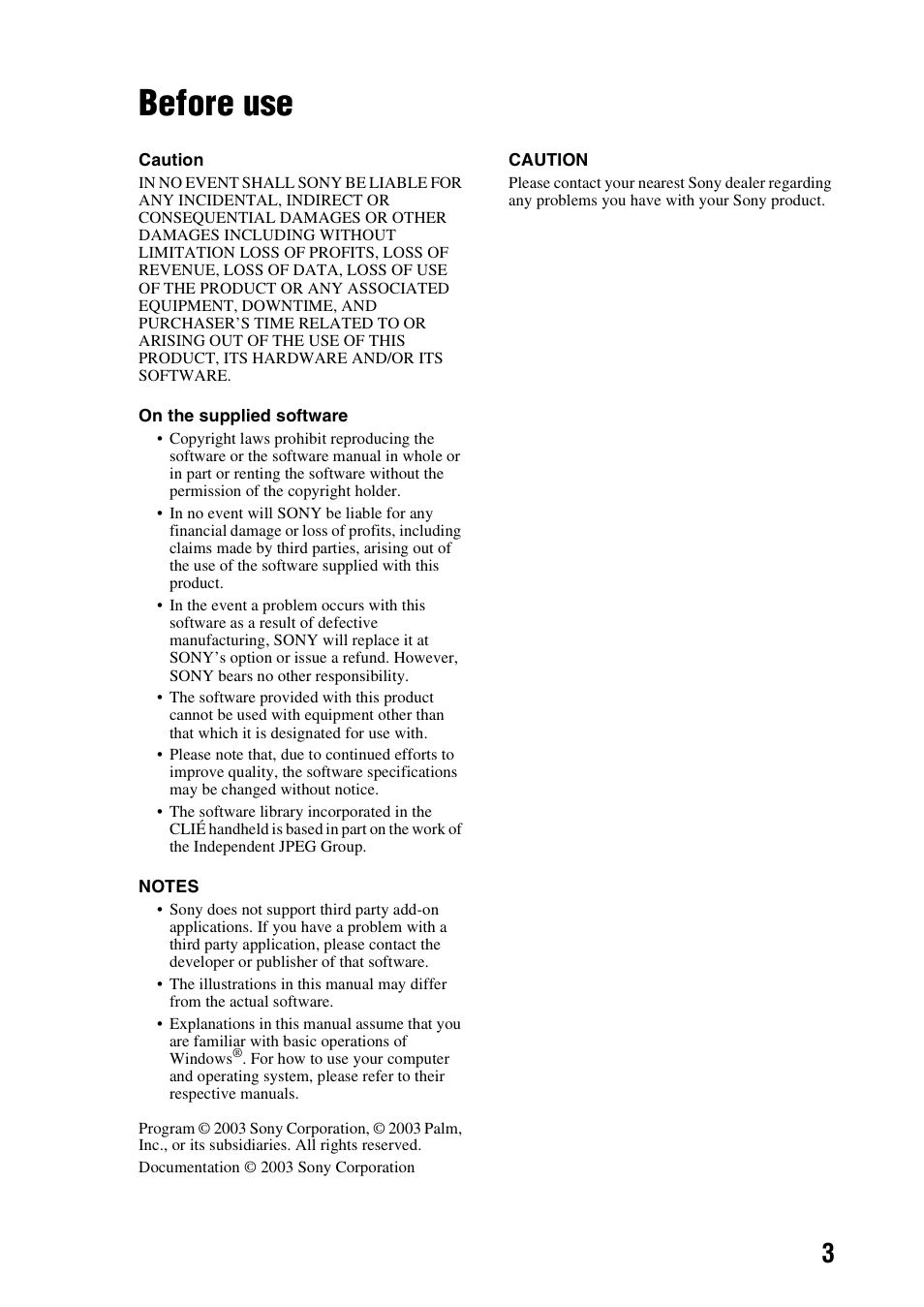 Before use | Sony PEG-NX73V User Manual | Page 3 / 112