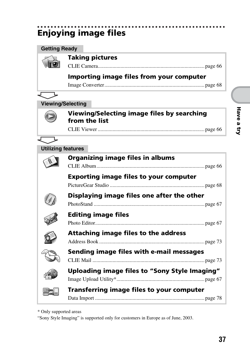 Enjoying image files | Sony PEG-NX73V User Manual | Page 37 / 112