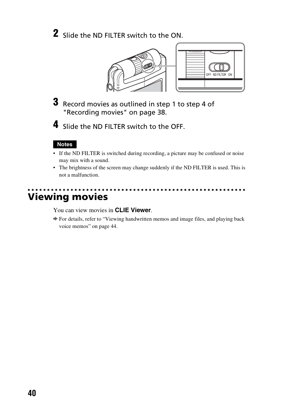 Viewing movies | Sony PEG-NX73V User Manual | Page 40 / 112