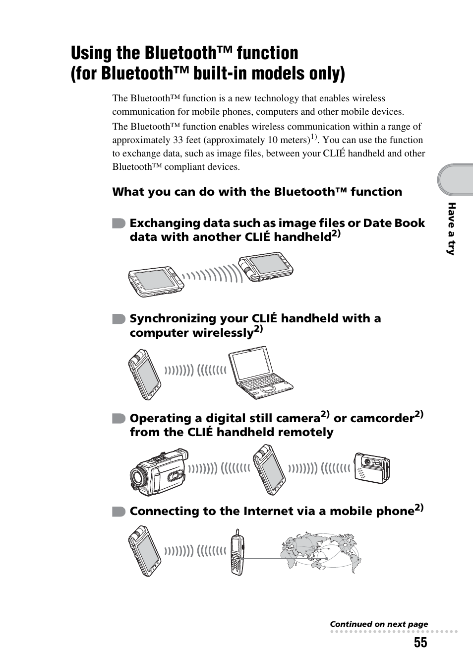 Using the bluetooth™ function, For bluetooth™ built-in models only) | Sony PEG-NX73V User Manual | Page 55 / 112